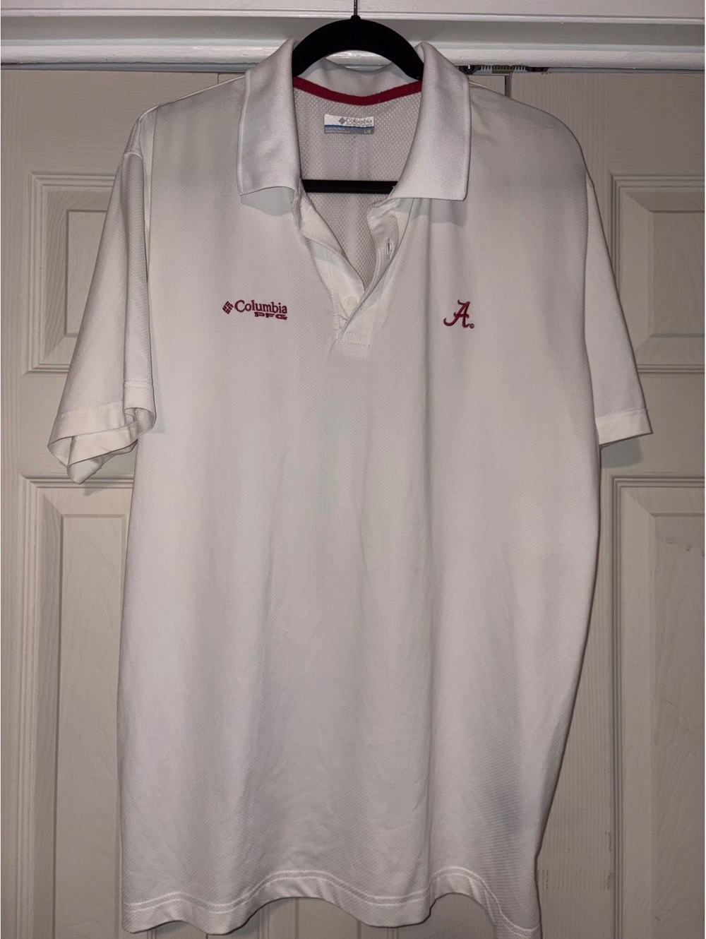 Alabama Crimson Tide Columbia PFG Polo Shirt White Men’s Large Performance Golf